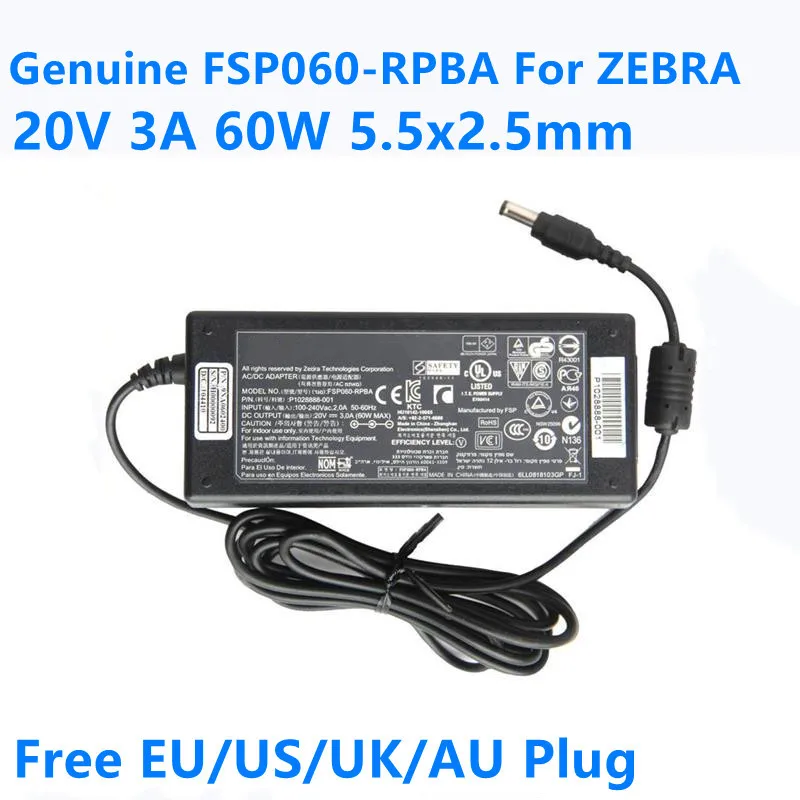 Genuine FSP060 RPBA 20V 3A 60W 5.5x2.5mm AC Adapter For ZEBRA 888TT