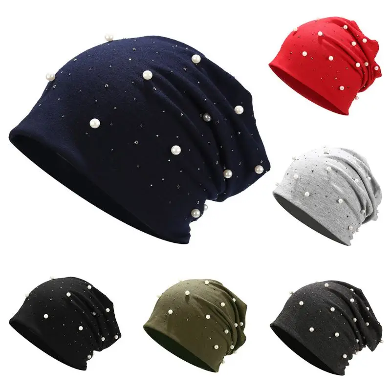 Женские зимние шапки с жемчугом, вязаные шапки, мягкая шапка Skullies Beanies, шляпа с жемчугом, женские вязаные шапки с жемчугом