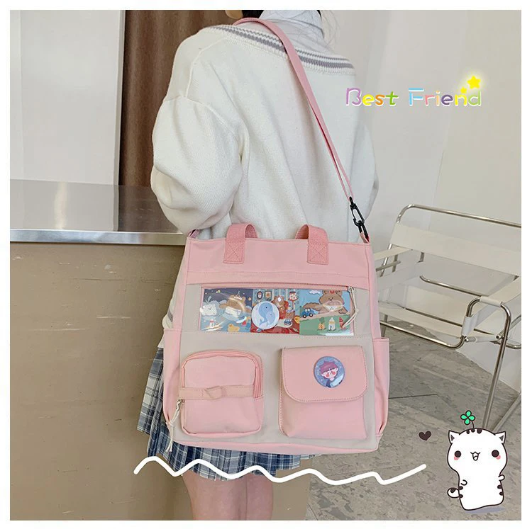 Cute Series Kawaii Bag Japanese for Girls Large Ita Bag Purse Student School Bag Girls Crossbody Bag Clear Pocket Shoulder Bag