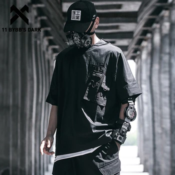 

11 BYBB'S DARK Hip Hop T Shirts Streetwear Men Loose Elastic Band Back Tops 2020 Fashion Summer Harajuku Short Sleeves Shirts