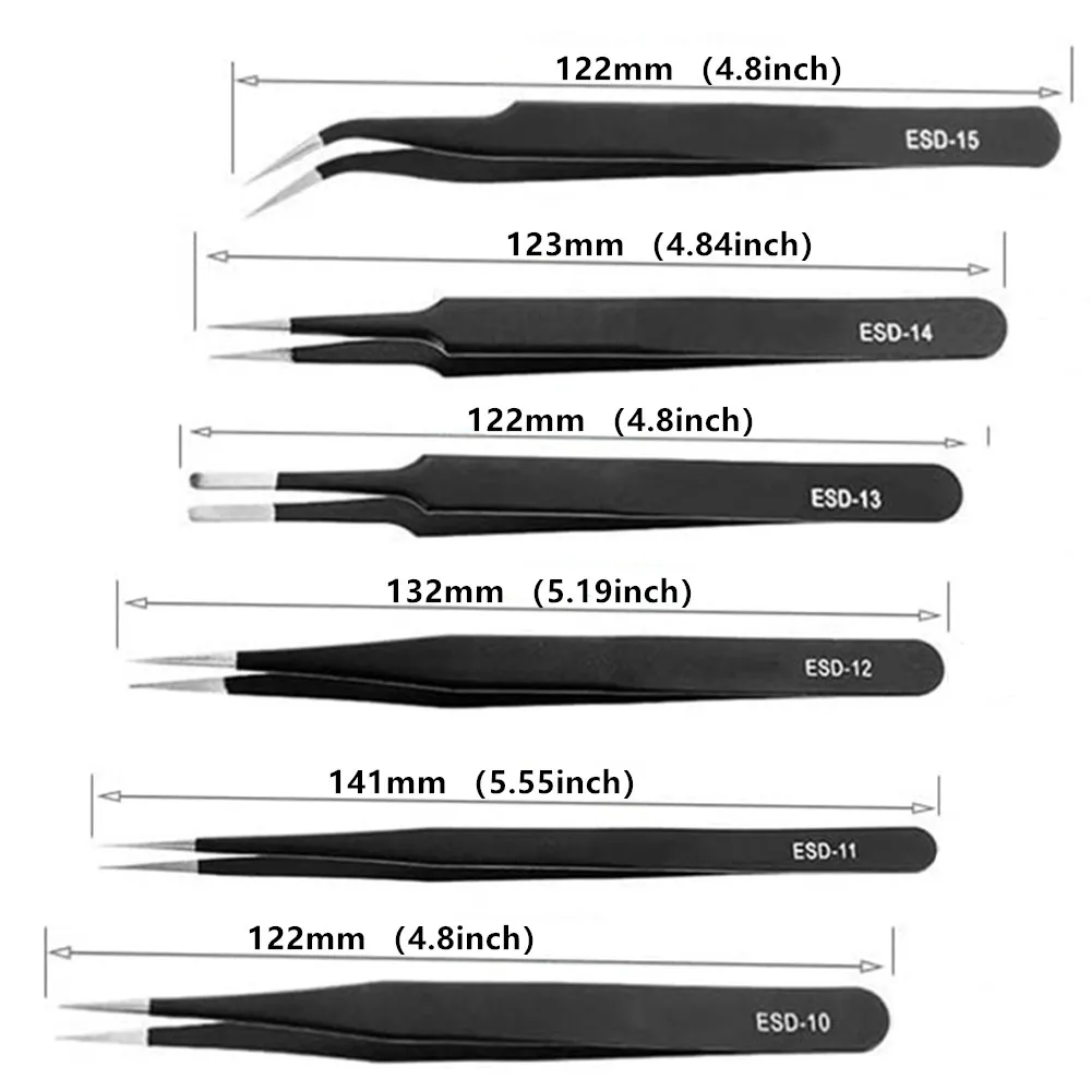 Anti-static ESD Stainless Steel Tweezers Maintenance Tools Industrial Precision Curved Straight Tweezers Repair Tools