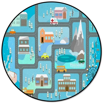 

Ambulance Car Ferris Wheel Tree Snowman Pattern Rugs and Carpets for Home Living Room Round Rug for Children Rooms Non-slip