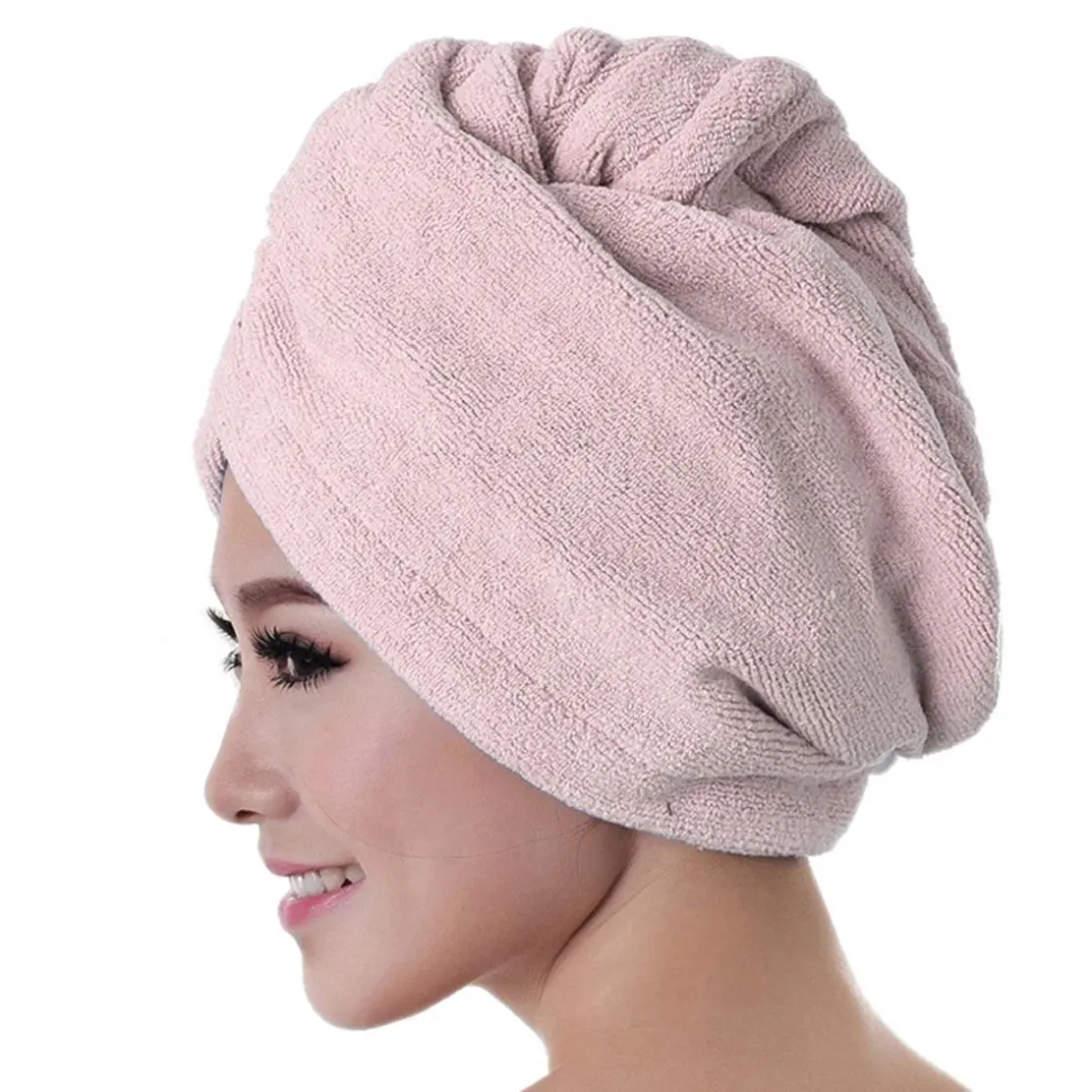 Женская сухая шапка для волос, для ванной комнаты, супер абсорбент, быстросохнущее плотное полотенце, шапка из микрофибры, однотонное полотенце, шапка-тюрбан, для салона, сухая шапка для волос - Цвет: Розовый