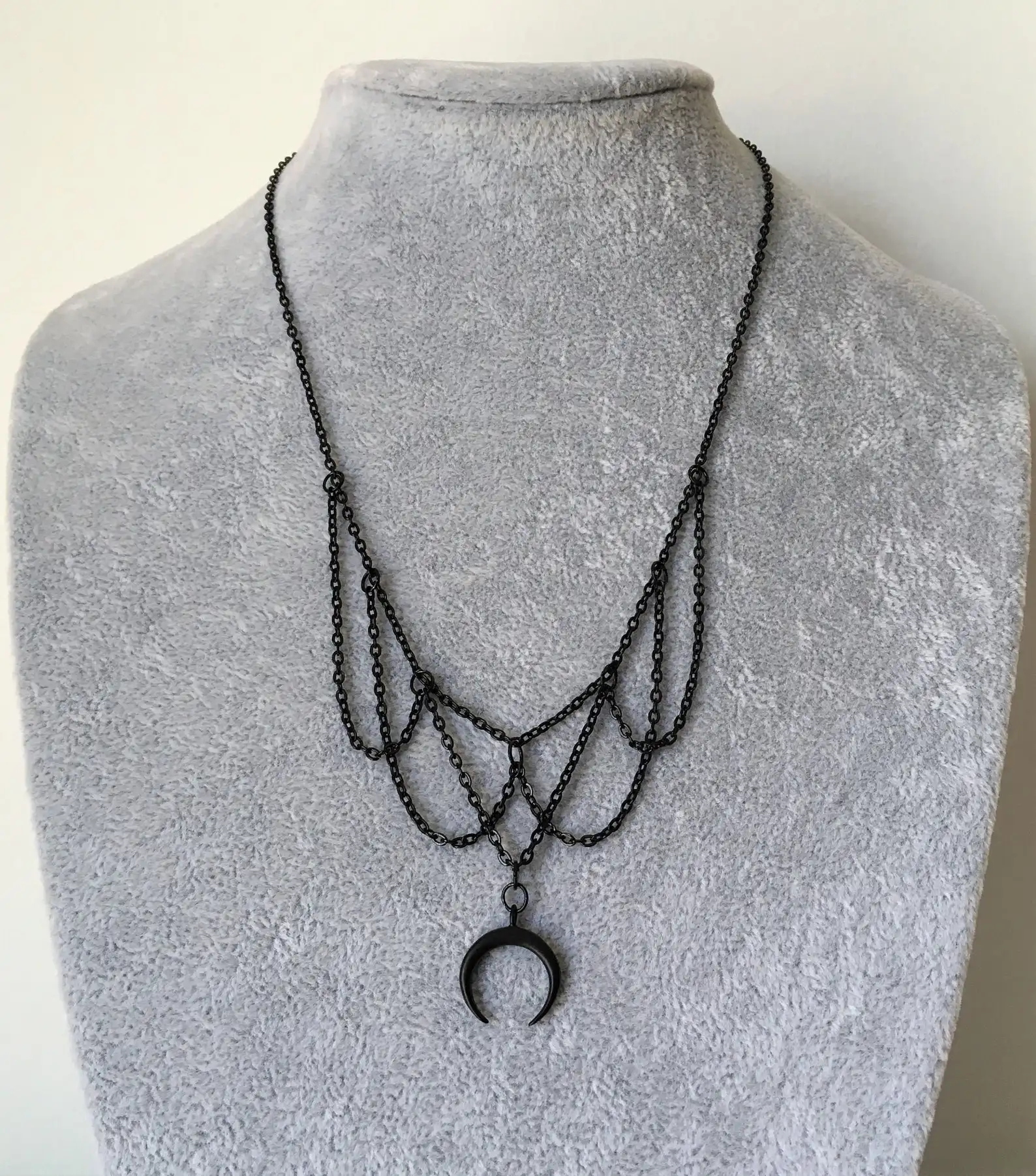 Gothic Crescent Moon And Stars Choker Necklace —