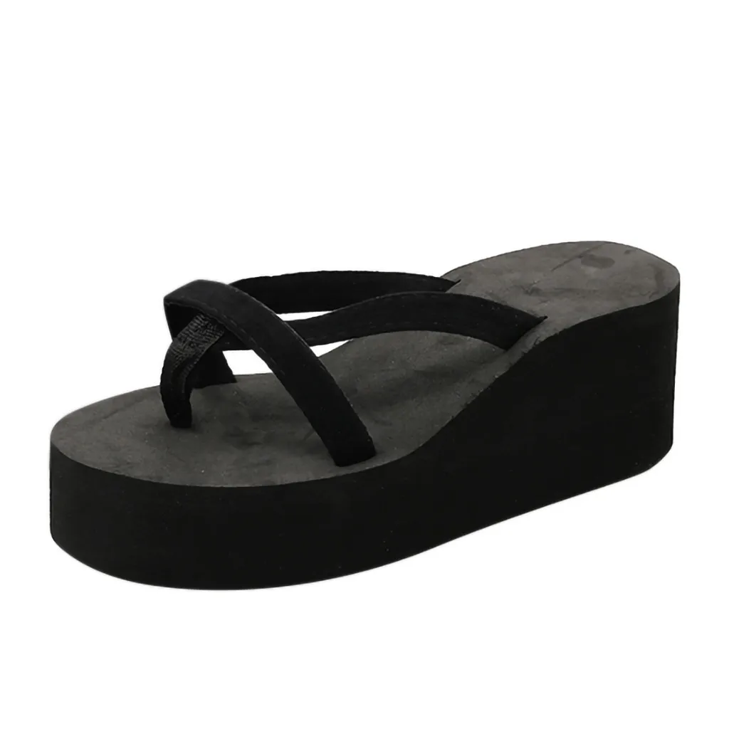 Jaycosin Slippers Shoes Woman Solid Color Beach High-heeled Wedge With Thick-legged Sandals Party Flip Flops Women Slippers