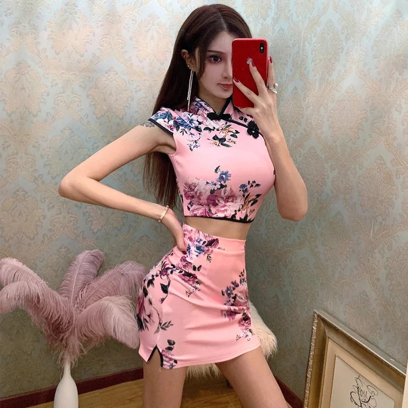 Цветочное китайское платье cheongsam белье набор Ципао Атласное Платье облегающее воротник Мандарин vestido chino cheongsam современный Ципао