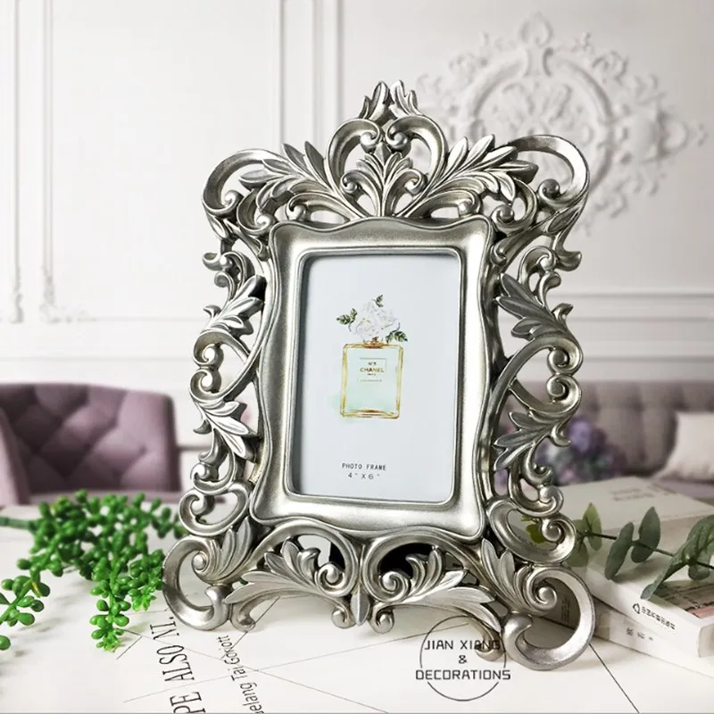 European Antique Gold And Silver Hollow Resin Photo Frame Creative 6 Inch Carved Craft Gift Ornaments Set Home Decoration | Дом и сад