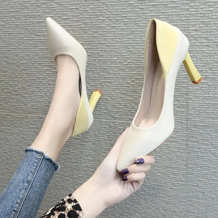 

New Style Pointed-Toe-Style Mixed Colors Low-Cut Small Shoes Elegant Slimming Versatile Going to Work WOMEN'S Shoes Outer Wear T