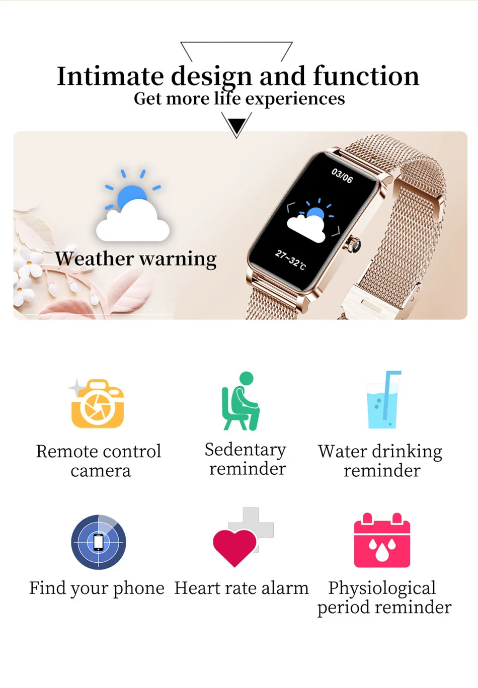 2021 New IP68 Waterproof Smart Watch Women Lovely Bracelet Heart Rate Monitor Sleep Monitoring Smartwatch Connect IOS Android