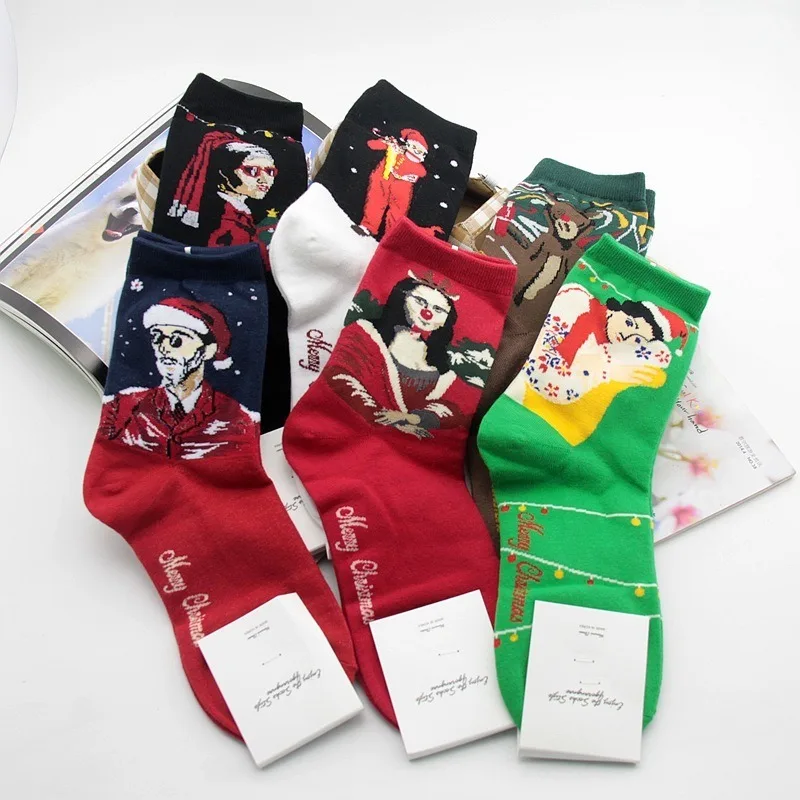 Хлопковые креативные носки, Рождественские теплые женские Забавные милые носки Kawaii Happy японские Дышащие Модные Повседневные носки