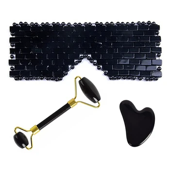 

Jade Eye Mask Jade Roller Guasha Board Set Black Obsidian Jade Eye And Face Massager Eye Relax Cold Therapy Care Beauty Tool