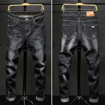 

Men Jeans Elastic Fit Jeans Korean Street Pencil Men Pants Black Color Business Pants For Male