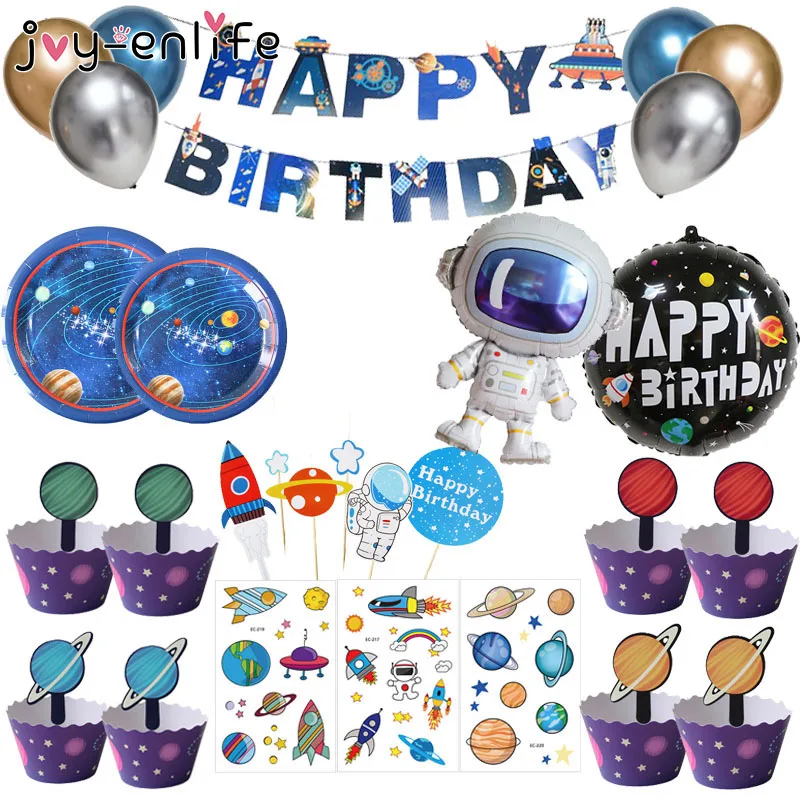 

JOY-ENLIFE Outer Space Theme Party Supplies Disposable Tableware Boy Cool Astronauts Dream of Outer Space Party Decoration Gift