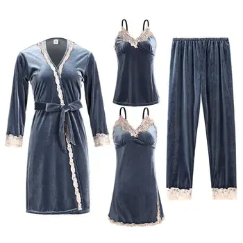 

Women Strap Top&pants Lady Pajamas Sleep Set Lounge Softy Warm Sleepwear Velvet Long Sleeve Casual Pijamas Suit Home Clothing