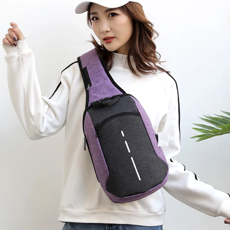 

New Style Men And Women Celebrity Style Oxford Chest Bag Shoulder Bag Safe Reflective Horizontal Shoulder USB Rechargeable Water