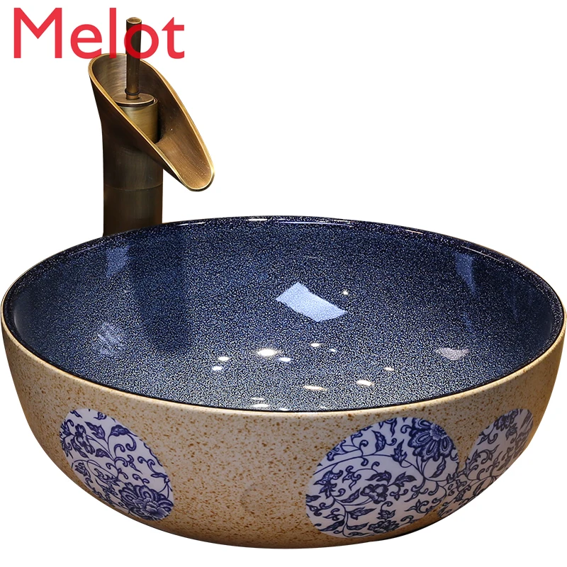 

Blue and White Porcelain Table Basin 30cm Small round Ceramic Washbasin 35 Small Chinese Style Table Wash Basin