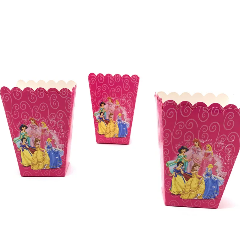 PopcornBoxes-6Pcs Шесть принцесс Белль Аврора ребенок девочка прекрасный день рождения пакет события вечерние Рапунцель чашки пластины маска ребенок душ одноразовые наборы посуды - Цвет: PopcornBoxes-6Pcs