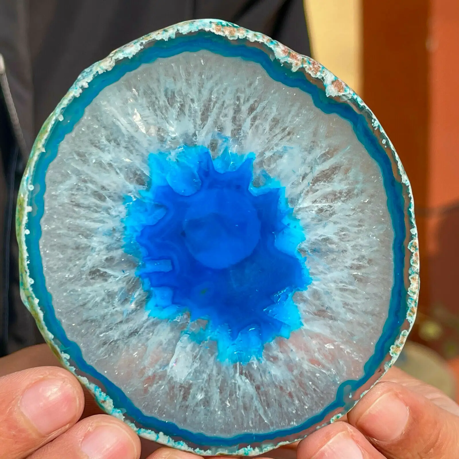 150mm Large BLUE Agate Slice Geode Polished Crystal Quartz 6
