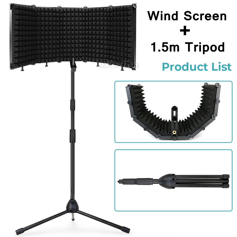 Professional Studio Recording Microphone Pop Filter Foldable Isolation Shield High Density Foam Wind Screen for BM800 Microphone mic stand Microphones