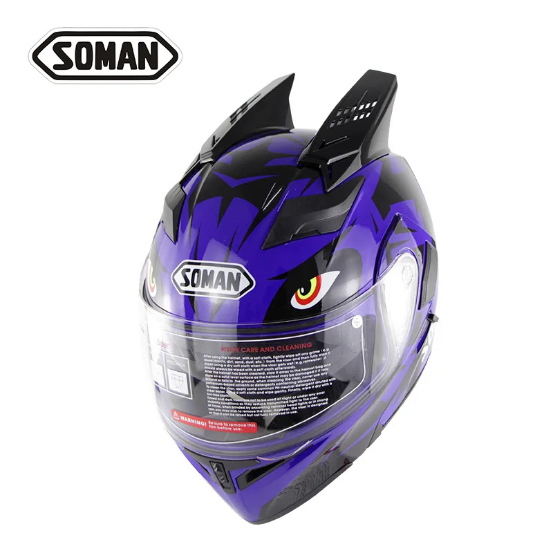 

Soman955 Men And Women Motorcycle Horns Helmet Modular Helmet Cool Decoration Four Seasons Riding Race Car Full Face Helmet Horn