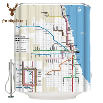 

Map Of Chicago Railway Layout Pattern Shower Curtains Polyester Fabric Waterproof Bathroom Bath Curtain