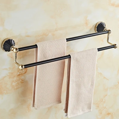 Double Towel Bars Набор аксессуаров для ванной комнаты, Черное золото, вешалка для полотенец, держатель для бумаги, держатель для туалетной щетки, угловая полка, медный набор аксессуаров для ванной - Цвет: Double Towel Bars