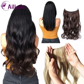 

AILIADE Straight and Wavy Invisible Wire No Clips In Hair Extensions Secret Fish Line Hairpieces Synthetic Hair Extensions