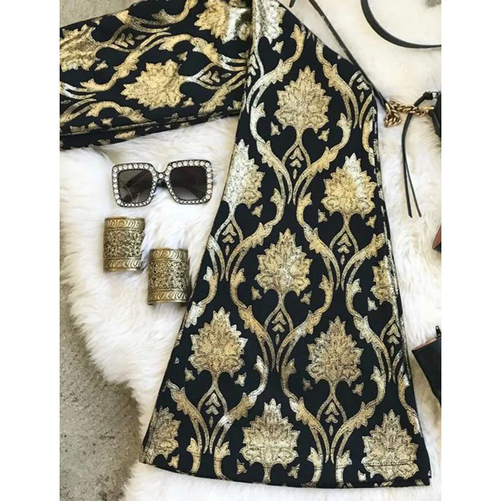 SEBOWEL женские широкие брюки в стиле ретро с принтом золотого листа осенние