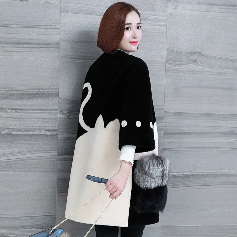 

Fur 2023 Coat Real Autumn Winter Wool Coat Fox Fur Splice Long Coats Ladies Korean Jacket Manteau Femme Hiver KJ780