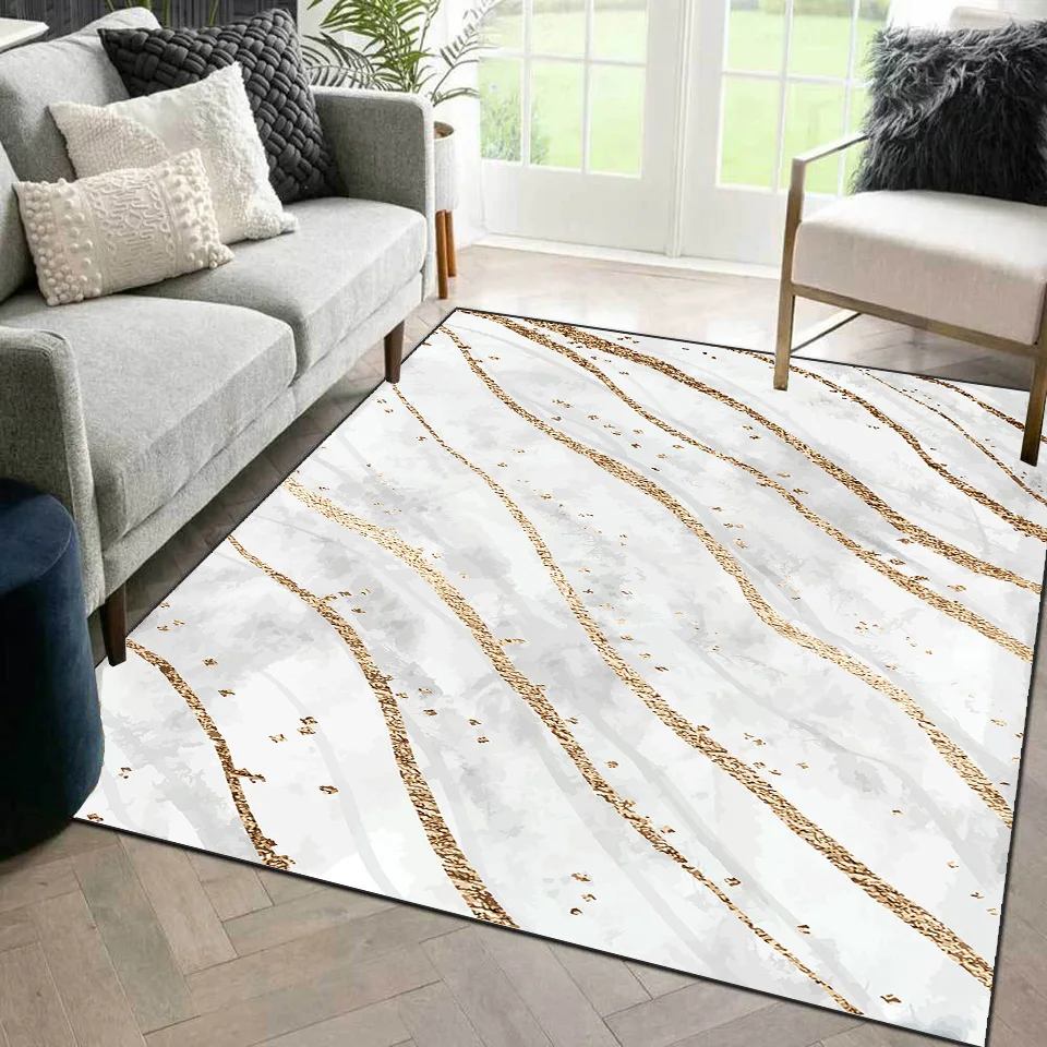 White Gold Marble Carpet Living Room Nordic Modern Green Abstract Painting Bedroom Rug Dining