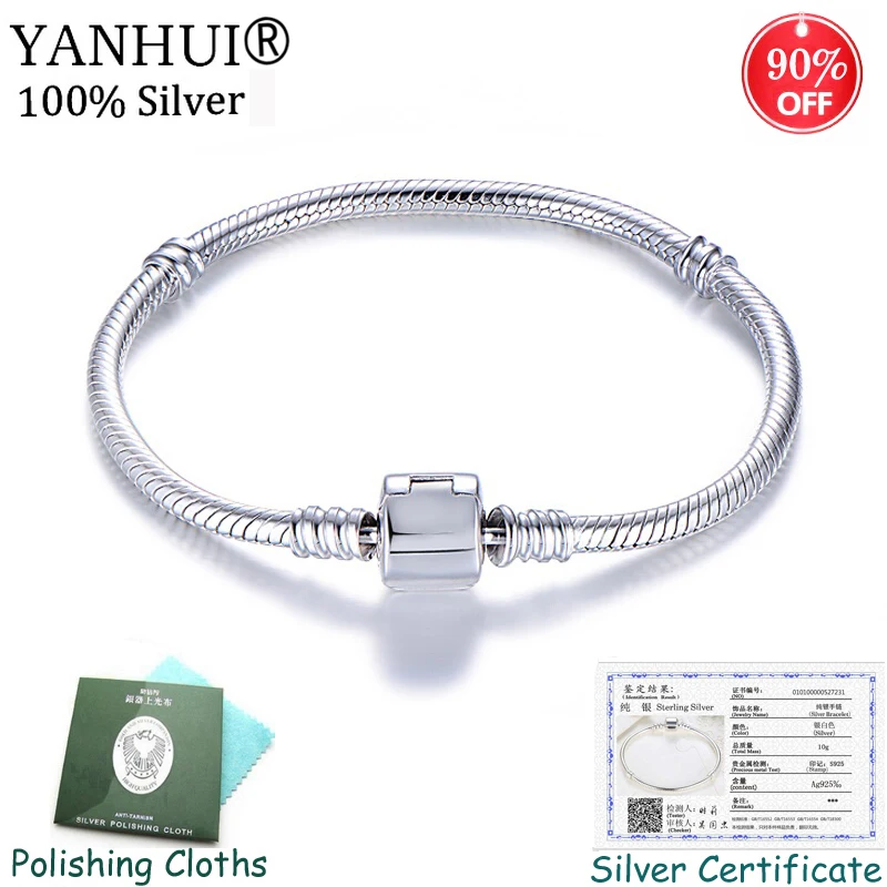 

Certificate as Proof! 100% Authentic 925 Silver Snake Chain DIY Charm Bracelet Fine Gift Wedding Jewelry for Women Dropshipping
