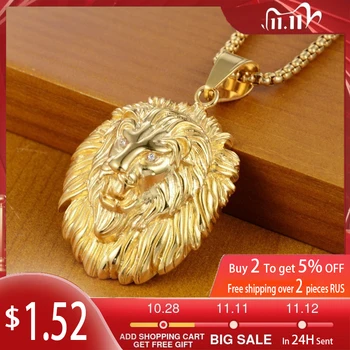 

New Style Animal Long Hair Lion Head Pendant Necklace for Men Fashion Sliding Animal Hanging Necklace Accessories