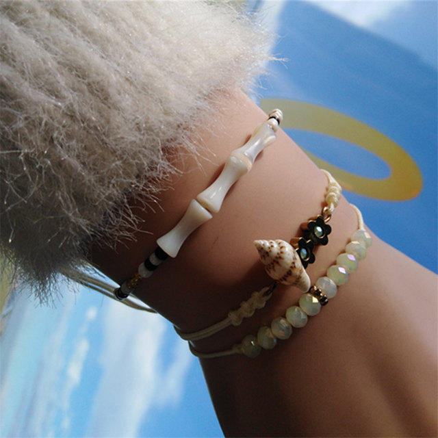Crystal Bowknot Girl Shell Beads Anklets Fashion Summer Beach Bow Jewelry Charm Bracelets For Women Female Jewelry Gift