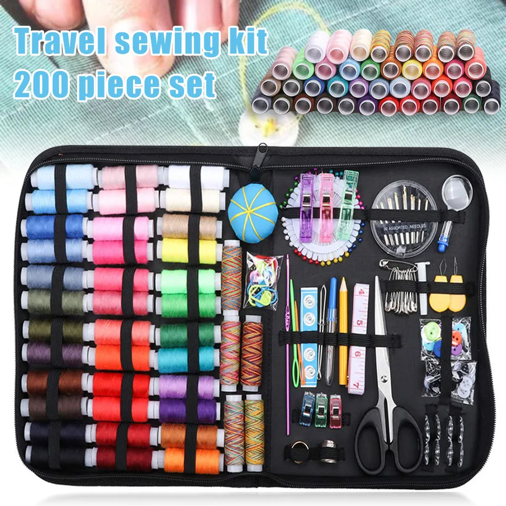

200pcs Portable Sewing Supplies Set Needle Thread Kit Anti-Scratch Durable Sewing Case for Adults Home Repair DIY PAK55
