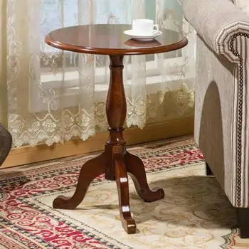 

Solid Wood Small Round Table American Sofa Side Table European-style Simple Round Coffee Table Small Coffee Table Side Corner Co