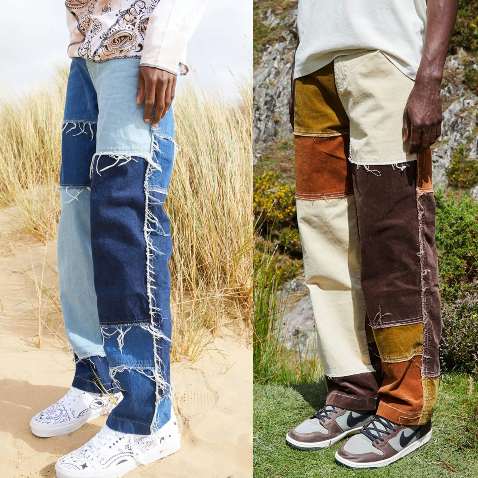 Mens Punk Tie Dye Washed Denim Trousers Trend Loose Straight Jeans Pants  Hip Hop