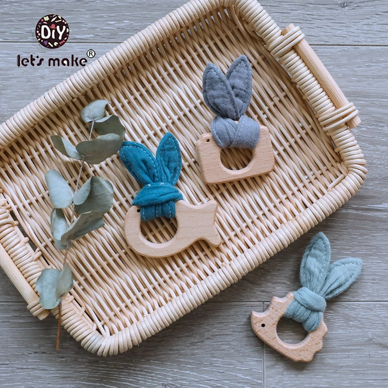 Let'S Make, 5 шт., деревянные бусины для прорезывания зубов в виде кролика, крошечный стержень, annimale, деревянные прорезыватели, игрушки для детей, подарок для малышей