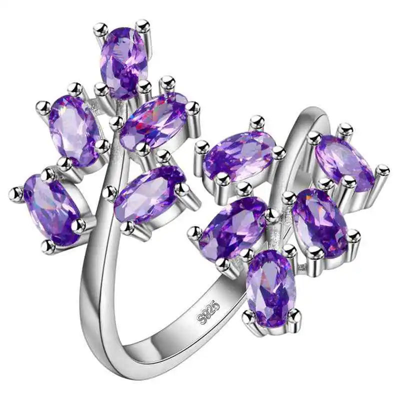 purple Прозрачность, регулируемое открытие, серебро 925, Ювелирное кольцо с камнями для женщин, аметист, рубиновый порошок, кристалл, растительный лист, подарок - Цвет камня: purple