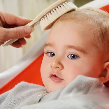 

2pcs/set Baby Wool Brush Set Soft Bristles Brush Wooden Handle Comb Massage Unisex Baby Kit Natural Brush Set For Hair Care Tool