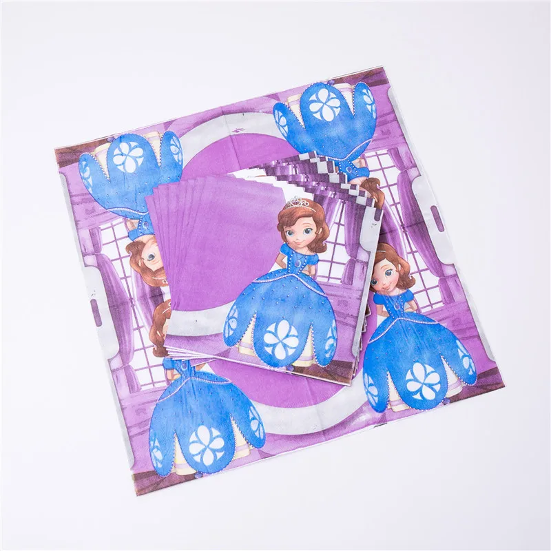 napkin 6pcs Для девочек с героями мультфильмов, с изображением принцессы Софии, одноразовые Бумага чашки тарелки салфетки баннер Праздничная скатерть для будущей мамы День рождения украшения свадебные принадлежности - Цвет: napkin 6pcs