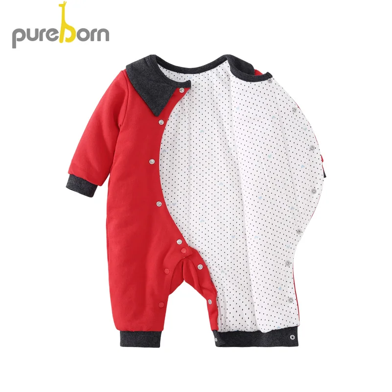 Pureborn/комбинезон для новорожденных Хлопковый стеганый зимний теплый комбинезон с