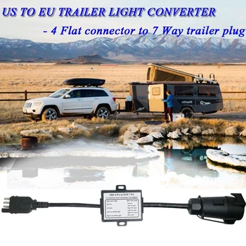 

US To Europe Trailer Light Converter 4 Way Flat Socket (American Vehicle) To 7 Way Round Socket (European Trailer)