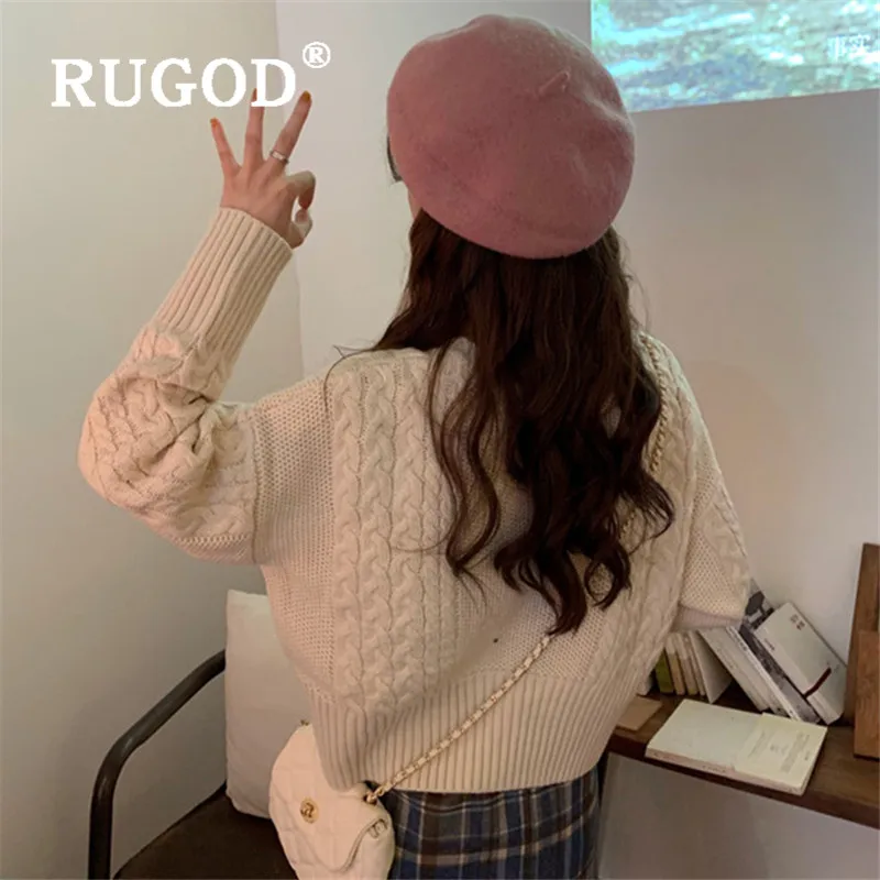 RUGOD вязаный свитер с крученым узором, шикарная вязаная одежда, однотонный кардиган в Корейском стиле, Зимние Топы для женщин с круглым вырезом, осень