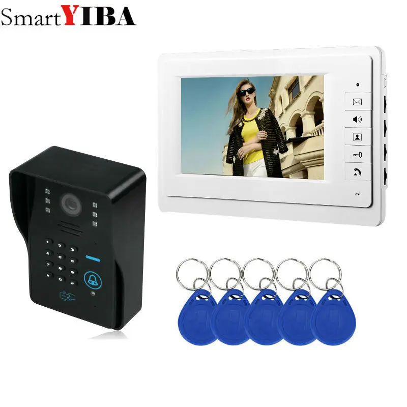 SmartYIBA TFT LCD Handfree Intercom Home Kits White Monitor Number Code Keypad Video Door Phone 7