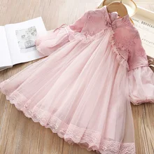 Платье в стиле ретро для девочек; Новинка года; весеннее кружевное вышитое платье в стиле принцессы