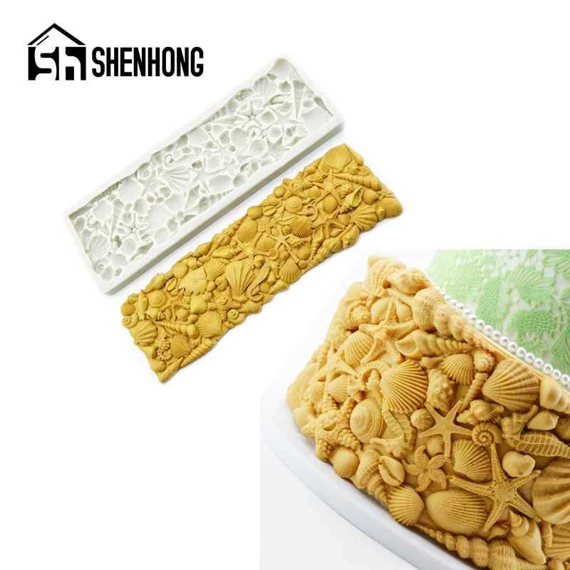 

SHENHONG Starfish Seahorse Conch Shell Silicone Fondant Cake Mold Chocolate Sugar Craft Wedding Pastry Border Decorating Mould