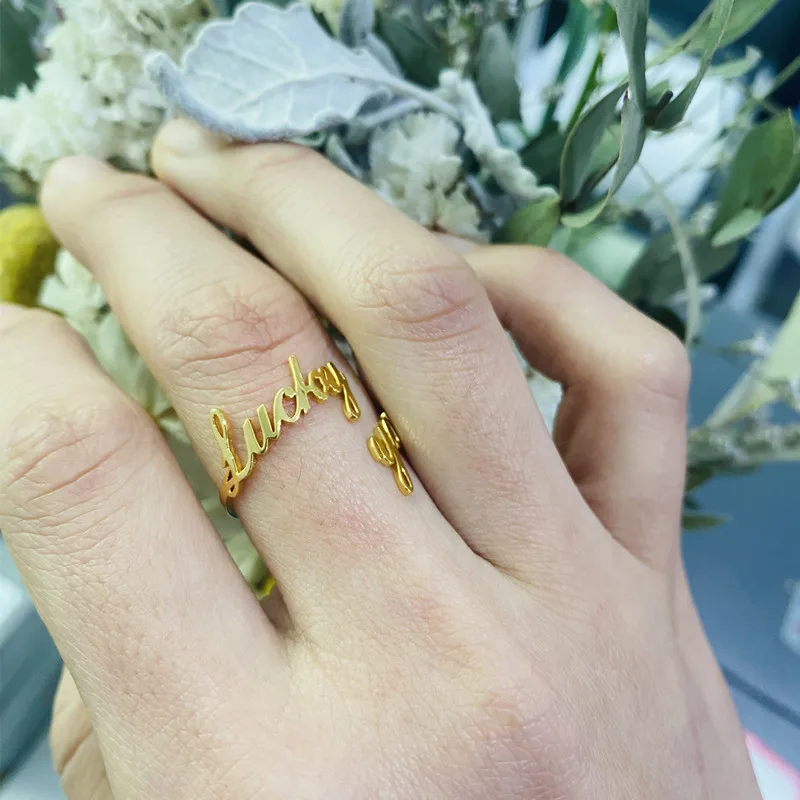 Двойное кольцо с именем на заказ индивидуальное именами ребенка пар мамы подарок