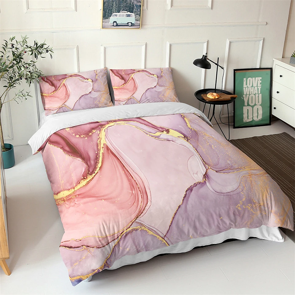 Duvet Cover and 2 Pillow Cases Linen Bedding Set Light Pink color US Queen + Standard Pillowcases