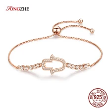 TONGZHE модный Шарм Хамса 925 пробы Серебряный браслет для мужчин кубический цирконий розовое золото турецкие браслеты для женщин пульс