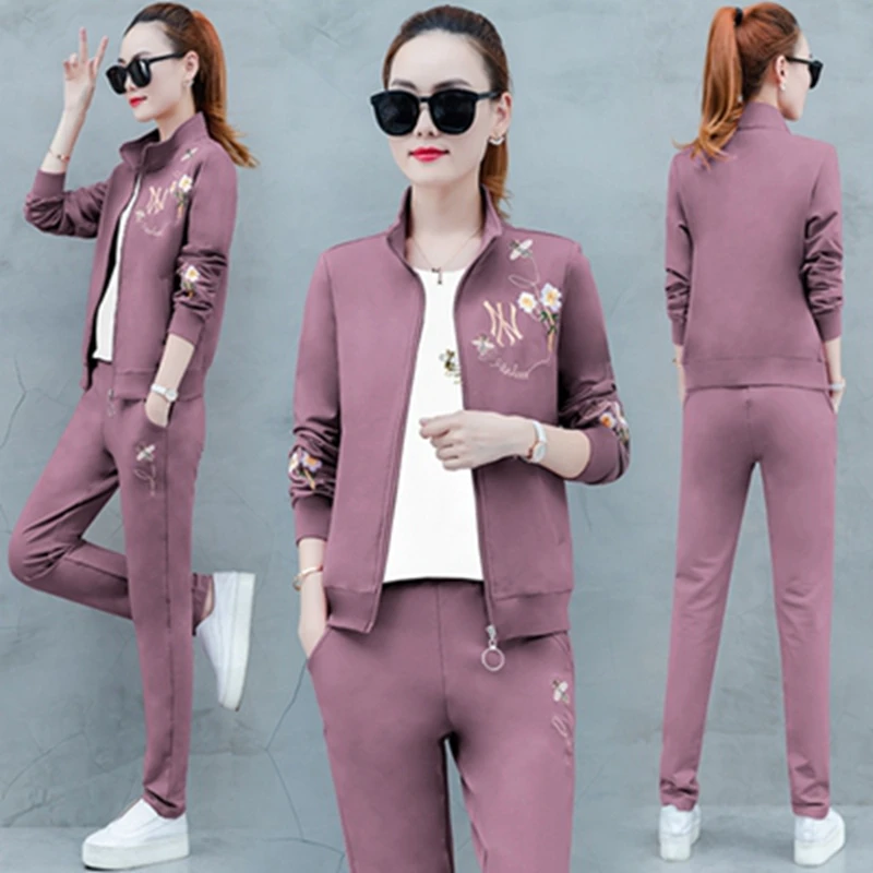 Autumn Sport Suit Women Tracksuit Running Wear Fashion (Print Sweatshirt +long Pants ) 3 Piece Set For Woman | Женская одежда